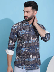 Men Printed Corduroy Short Kurta-KO-5050Black