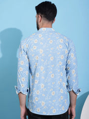 Men Printed Corduroy Short Kurta-KO-5050Blue