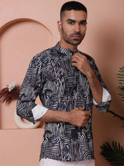 Men Printed Corduroy Short Kurta-KO-5050Navy