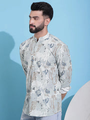 Men Printed Corduroy Short Kurta-KO-5050Pista
