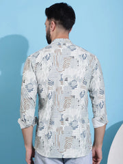 Men Printed Corduroy Short Kurta-KO-5050Pista