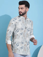 Men Printed Corduroy Short Kurta-KO-5050Pista