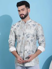 Men Printed Corduroy Short Kurta-KO-5050Pista