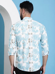 Men Printed Corduroy Short Kurta-KO-5050Sky