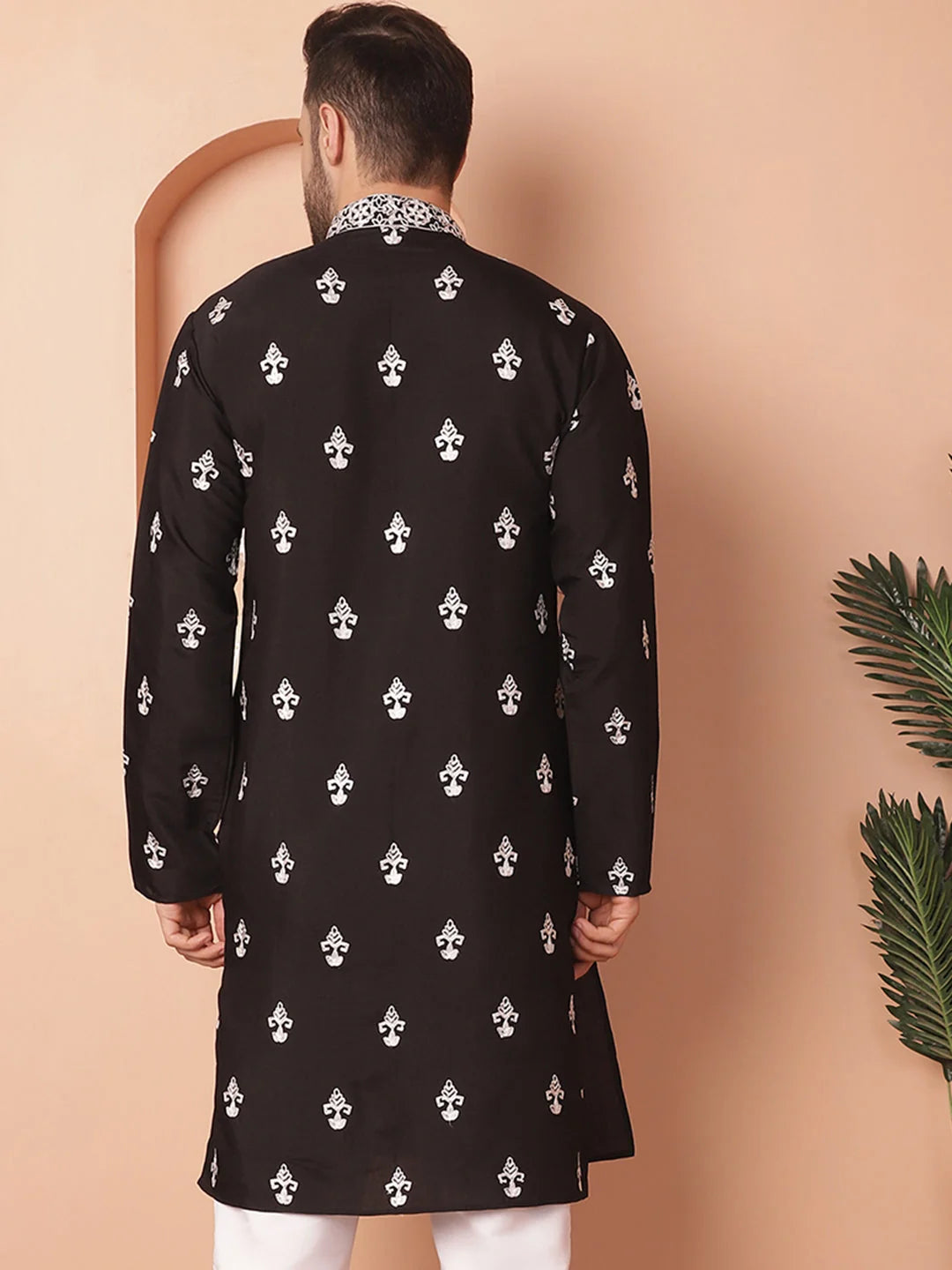 Black Chikankari Mens Kurta - Embroidered Indian Kurta for Men