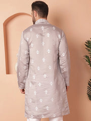 Men's Grey Chikankari Embroidered Kurtas-KO-5051Grey