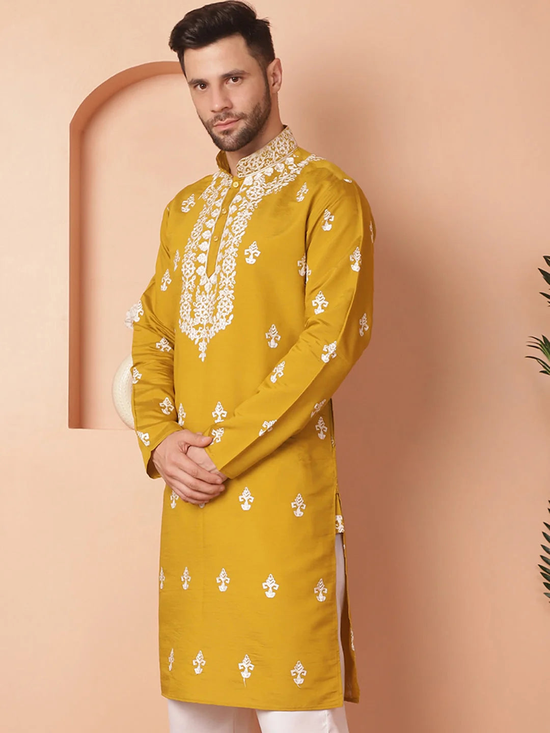 Mustard Chikankari Men's Kurta | Indian Wedding Kurta