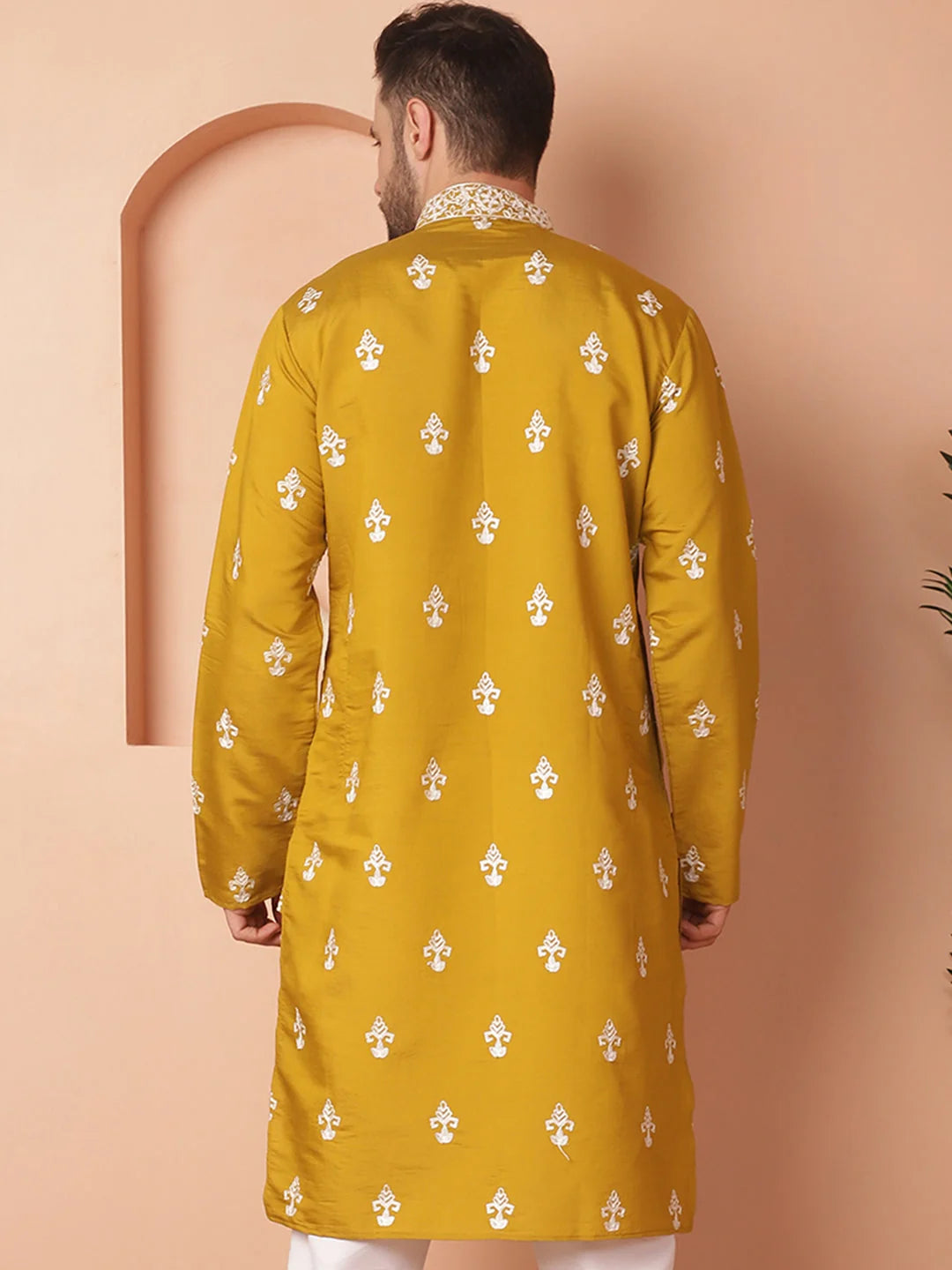 Mustard Chikankari Men's Kurta | Indian Wedding Kurta