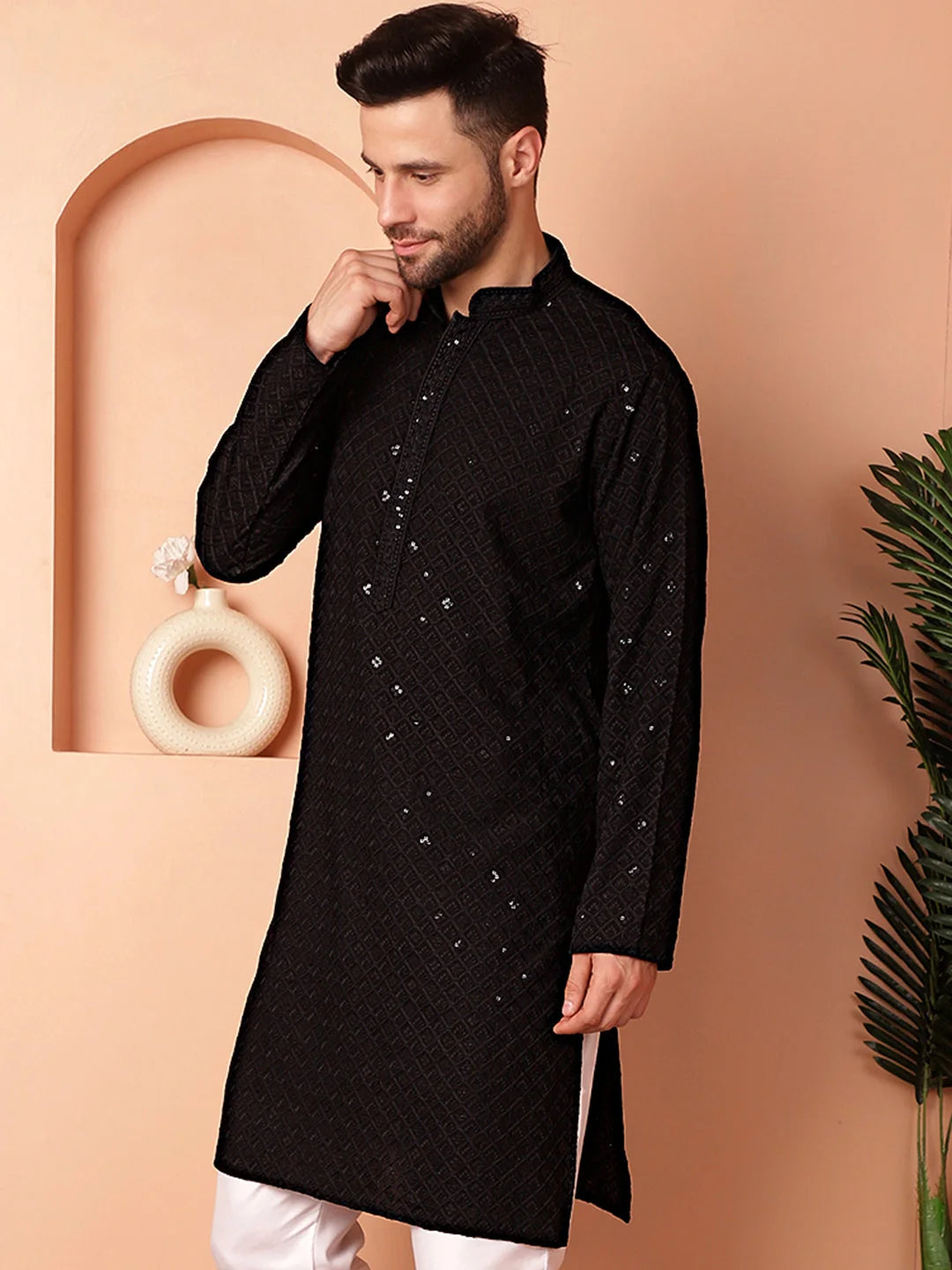 Black Embroidered Men's Kurta | Indian Kurta for Men Online