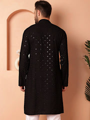 Men's Black Embroidered and Sequence Kurtas-KO-5052Black
