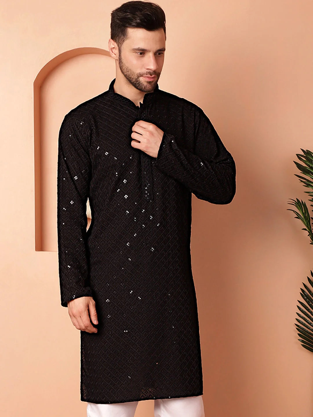Black Embroidered Men's Kurta | Indian Kurta for Men Online