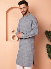 Men's Grey Embroidered and Sequence Kurtas-KO-5052Grey