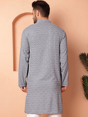 Men's Grey Embroidered and Sequence Kurtas-KO-5052Grey