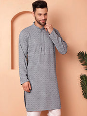 Men's Grey Embroidered and Sequence Kurtas-KO-5052Grey