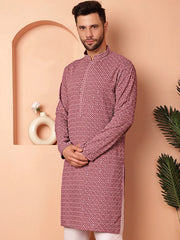 Men's Magenta Embroidered and Sequence Kurtas-KO-5052Magenta