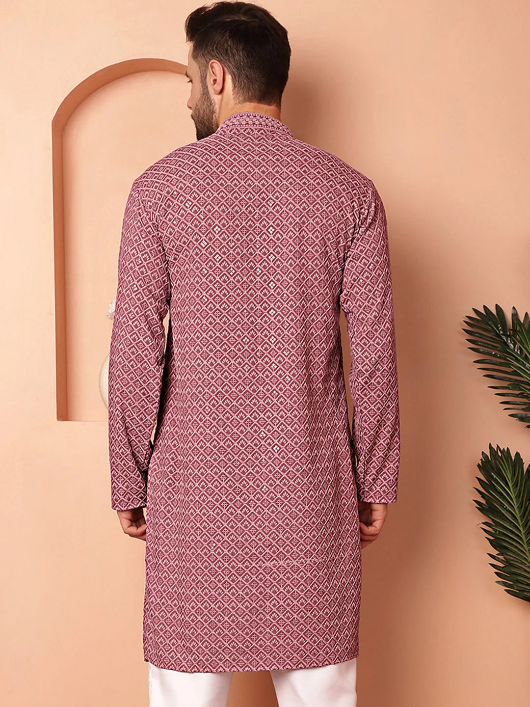 Magenta Embroidered Men's Kurta - Indian Kurta for Men