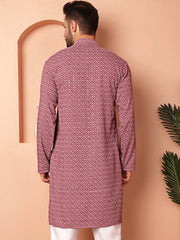 Men's Magenta Embroidered and Sequence Kurtas-KO-5052Magenta