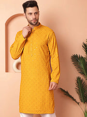 Men's Mustard Embroidered and Sequence Kurtas-KO-5052Mustard