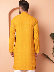 Men's Mustard Embroidered and Sequence Kurtas-KO-5052Mustard