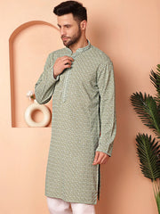 Men's Green Embroidered and Sequence Kurtas-KO-5052Pista