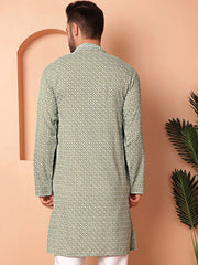 Men's Green Embroidered and Sequence Kurtas-KO-5052Pista