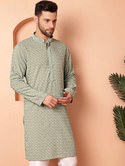 Men's Green Embroidered and Sequence Kurtas-KO-5052Pista