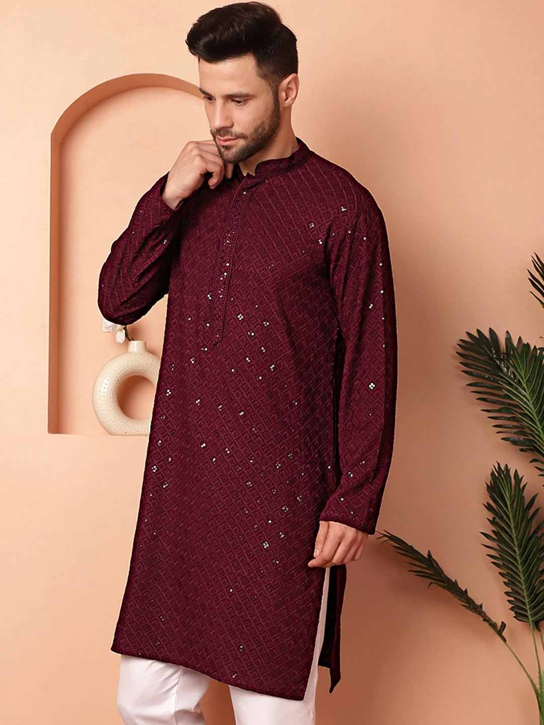 Trending Purple Embroidered Mens Kurta - Indian Kurta for Men