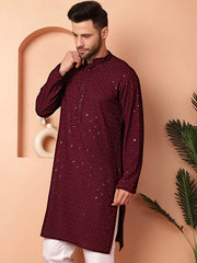 Men's Purple Embroidered and Sequence Kurtas-KO-5052Purple