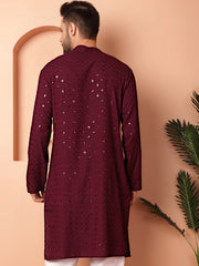 Men's Purple Embroidered and Sequence Kurtas-KO-5052Purple