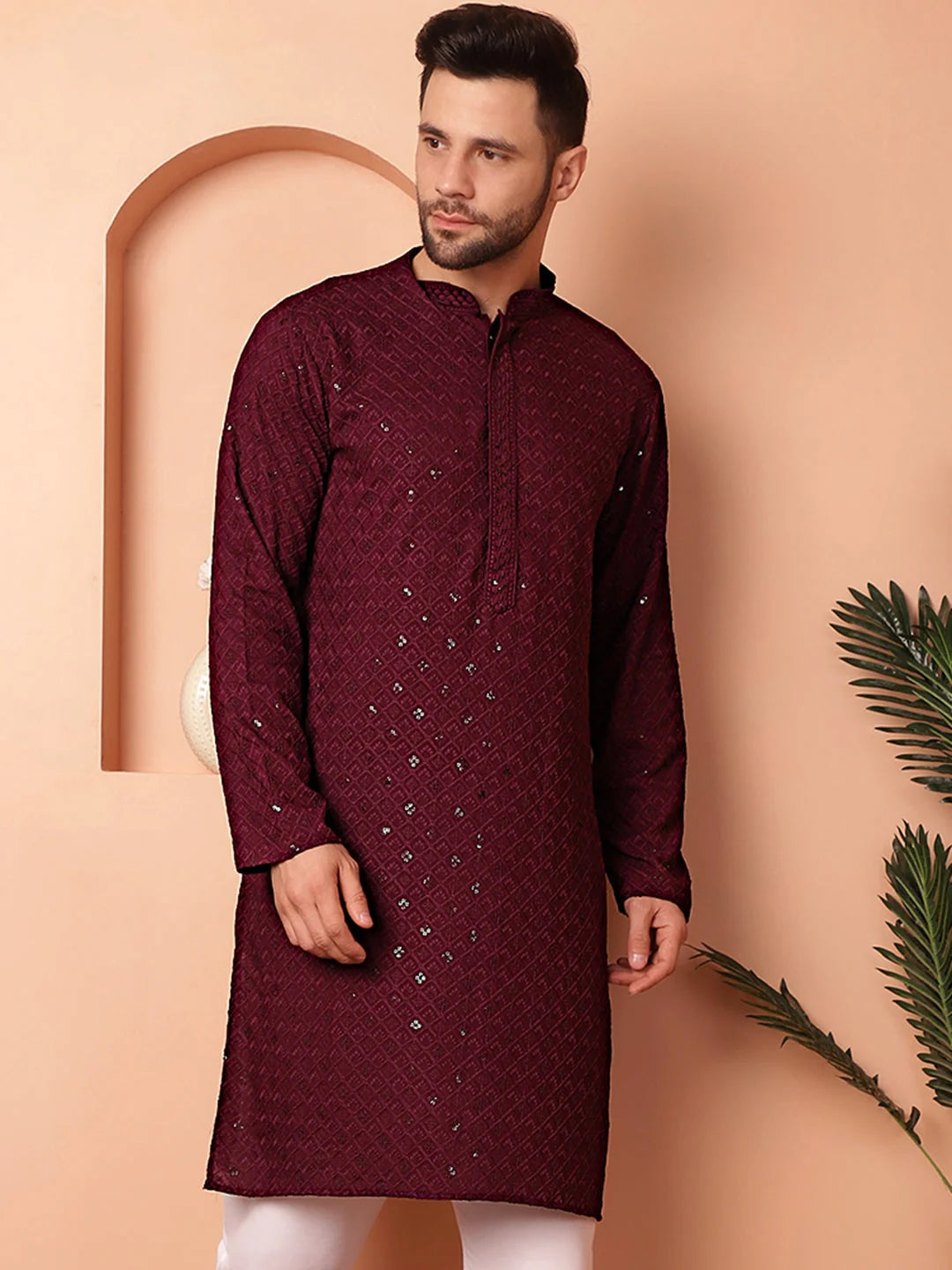 Trending Purple Embroidered Mens Kurta - Indian Kurta for Men