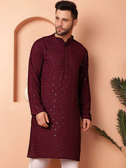 Men's Purple Embroidered and Sequence Kurtas-KO-5052Purple