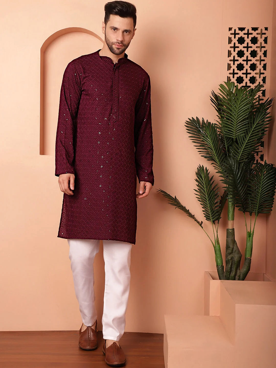 Trending Purple Embroidered Mens Kurta - Indian Kurta for Men