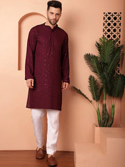 Men's Purple Embroidered and Sequence Kurtas-KO-5052Purple