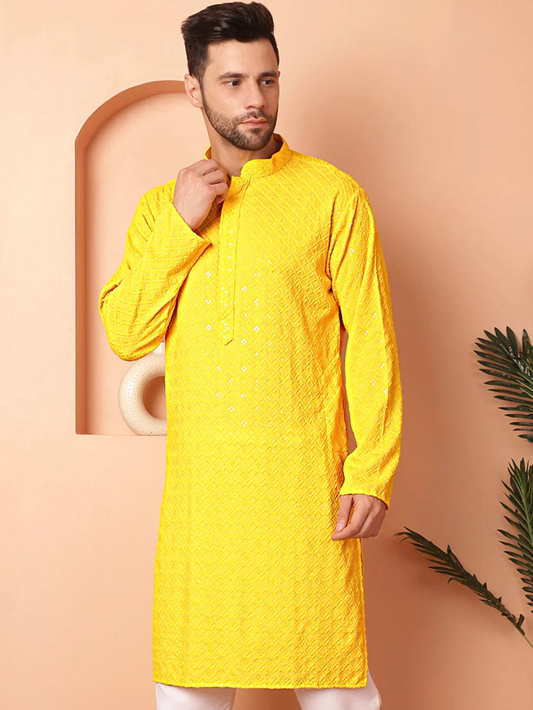Yellow Embroidered Men's Kurta - Indian Kurta for Men