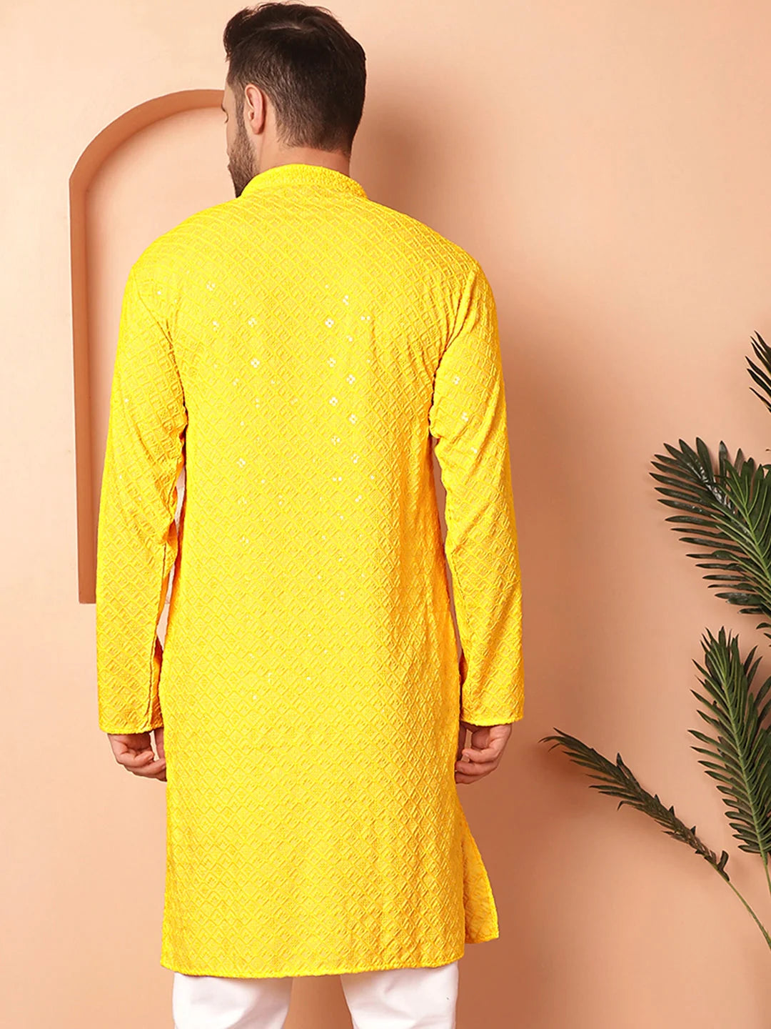 Yellow Embroidered Men's Kurta - Indian Kurta for Men