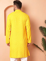 Men's Yellow Embroidered and Sequence Kurtas-KO-5052Yellow