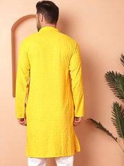 Men's Yellow Embroidered and Sequence Kurtas-KO-5052Yellow