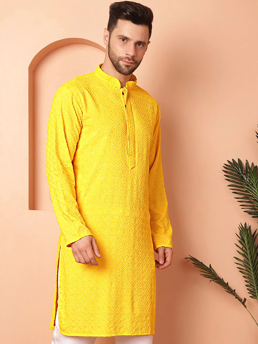 Yellow Embroidered Men's Kurta - Indian Kurta for Men