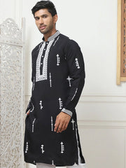 Collar Chikankari Embroidered Kurtas-KO-5053Black