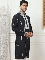 Collar Chikankari Embroidered Kurtas-KO-5053Black