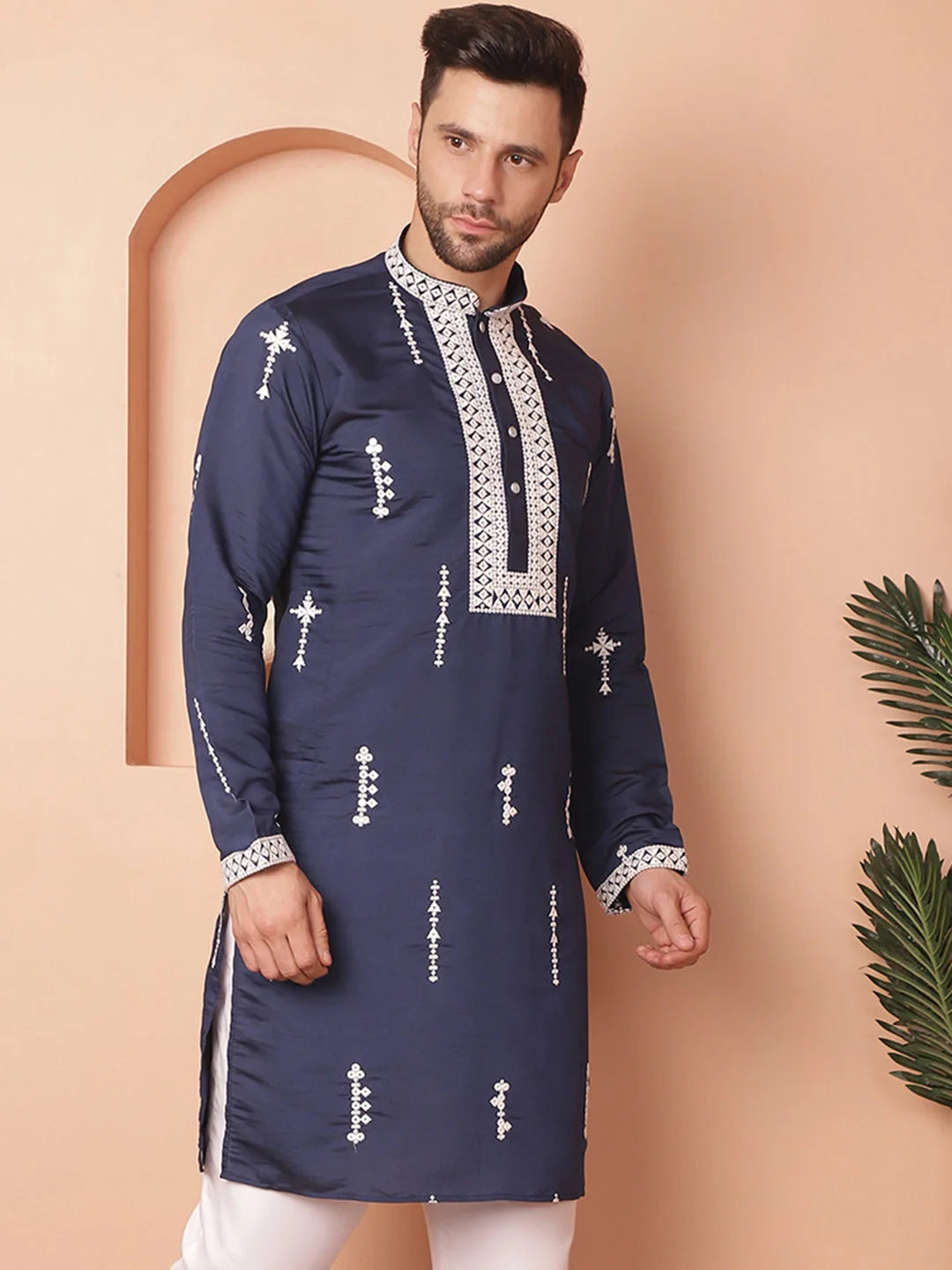 Navy Chikankari Men's Kurta - Indian Kurta for Men