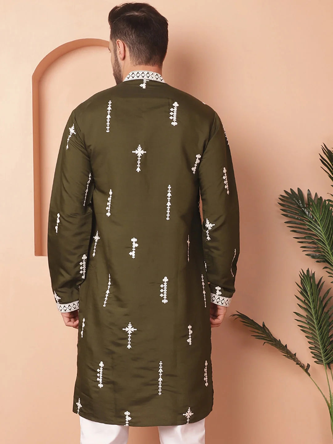 Olive Chikankari Men's Kurta - Indian Kurta for Men