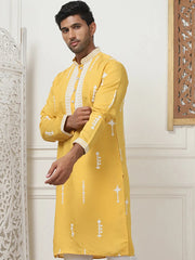 Collar Chikankari Embroidered Kurtas-KO-5053Yellow