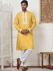 Collar Chikankari Embroidered Kurtas-KO-5053Yellow