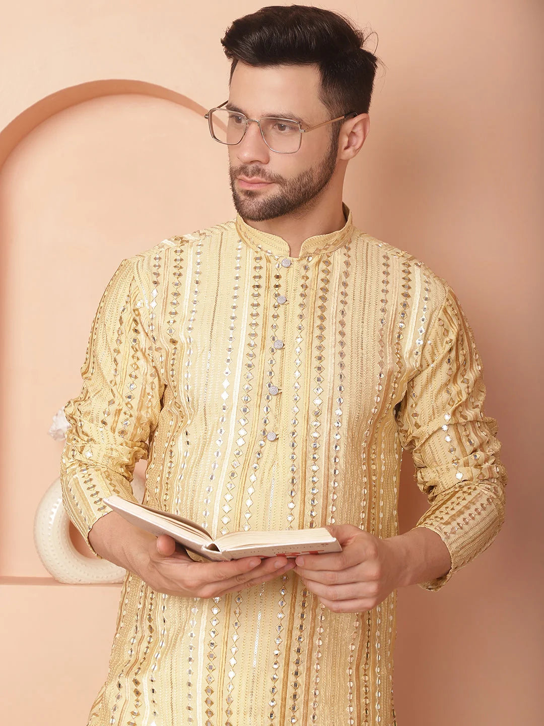 Men's Mirror Work Kurtas-KO-5055Golden