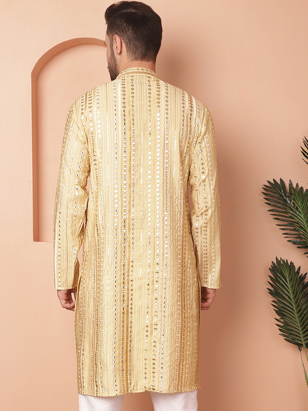 Golden Embroidered Men's Kurta - Wedding Kurta for Men