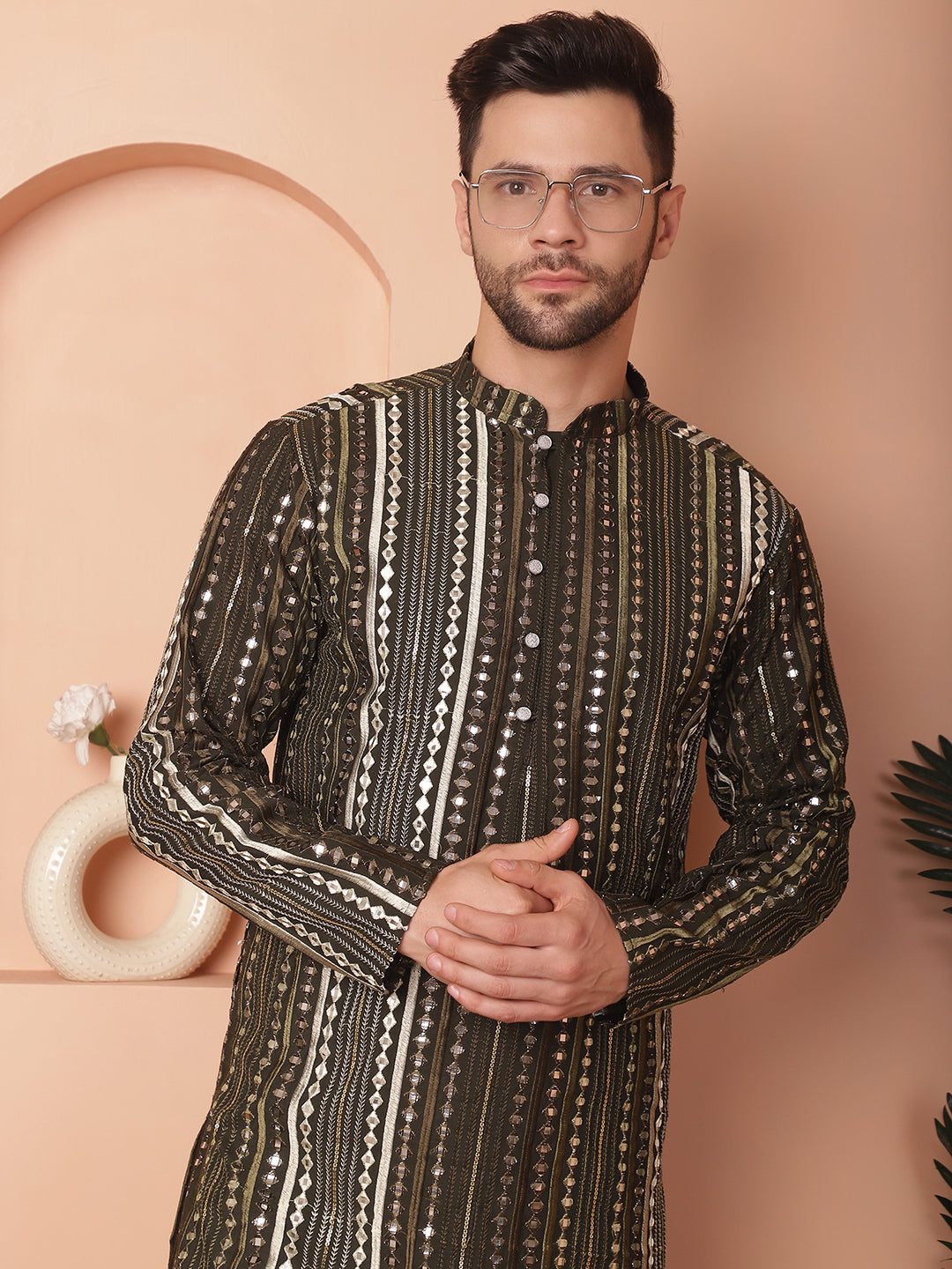Mehndi Embroidered Men's Kurta - Indian Kurta for Men