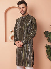 Men's Mirror Work Kurtas-KO-5055Mehndi