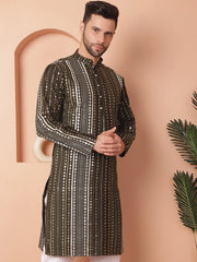 Men's Mirror Work Kurtas-KO-5055Mehndi