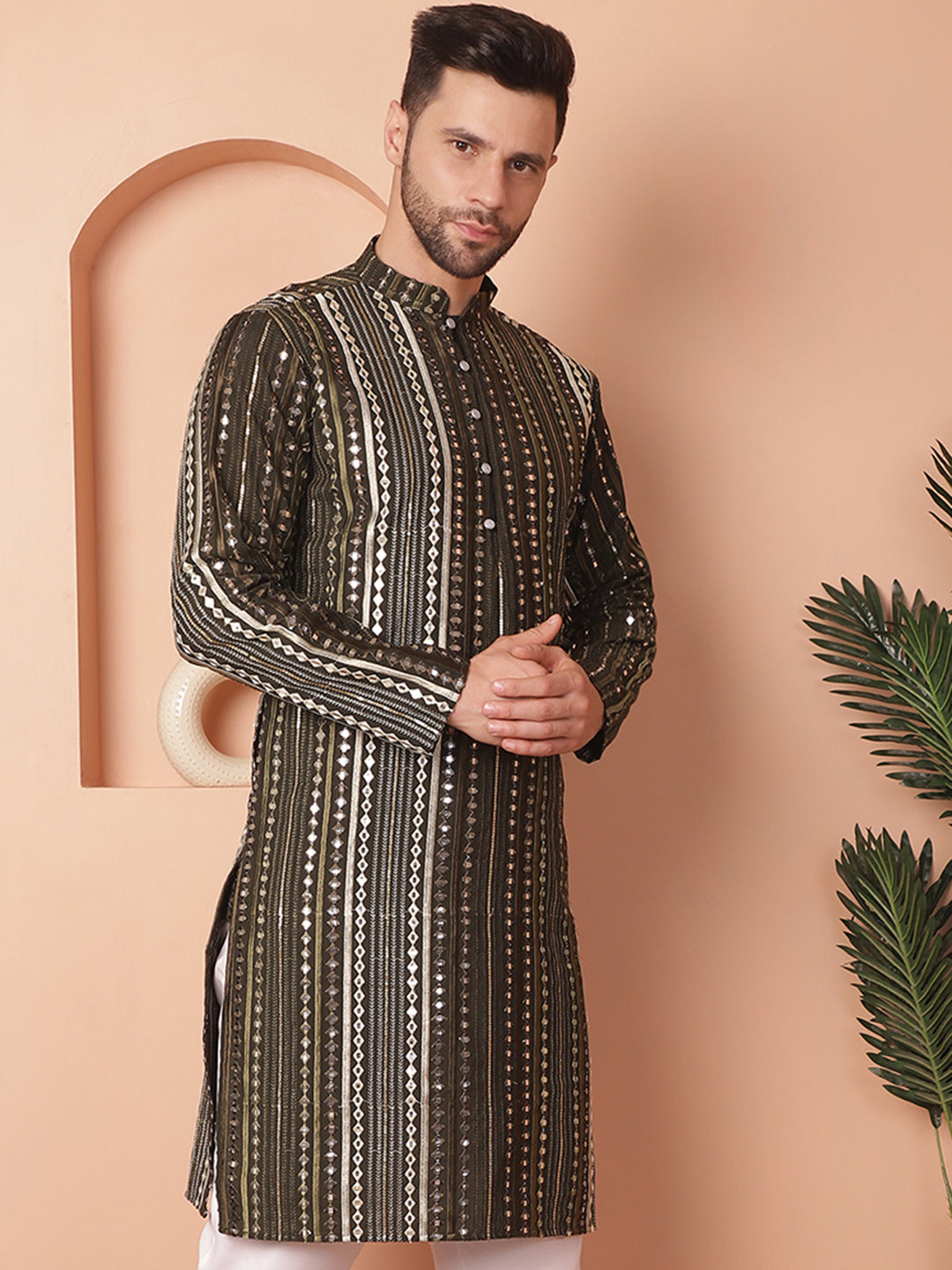 Mehndi Embroidered Men's Kurta - Indian Kurta for Men